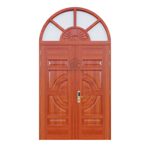 Cửa Thép Vân Gỗ 2 Cánh Cân Ô Thoáng Vòm Mã BC22-V-02H